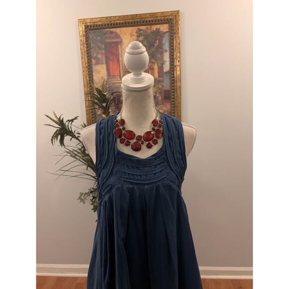 Zara Basic A-Line Dress Women Medium Blue Viscose Pleated Sleeveless Side Zipper - Picture 3 of 12